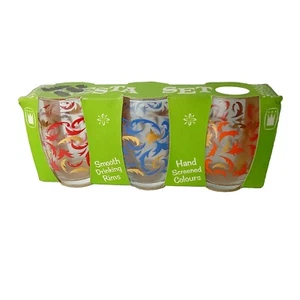 FIESTA SET 3 vintage glasses Crown Corning original packaging drinking patterned - Picture 1 of 12