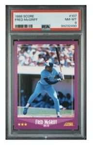 Puntuación 1988 Fred McGriff #107 Hof Blue Jays The Crime Dog PSA 8 casi como nuevo-como nuevo - Imagen 1 de 2