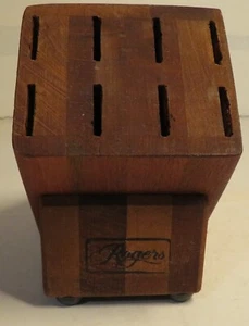 ROGERS Small 5" Tall EMPTY Wooden Knife Block 8 Slot Wood Holder Steak Knives - Picture 1 of 10