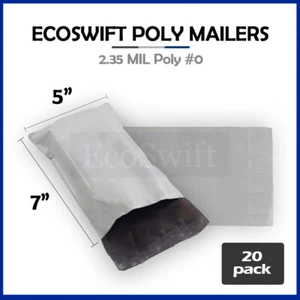 20 5 x 6 ECOSWIFT WHITE POLY MAILERS SHIPPING ENVELOPES SELF SEAL BAGS 2.35MIL - Picture 1 of 4