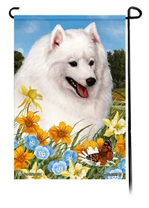 Bandera de jardín con flores de verano - Spitz japonés - Imagen 1 de 1