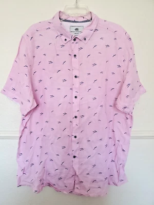 Report Collection Shirt Heritage 100% Linen Pink Button Down Size XXL Birds All - Image 1 of 4