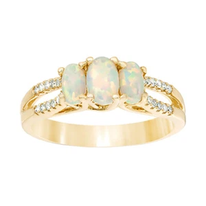 1 Carat Oval Created Opal and Diamond Ring for Women in 10K Yellow Gold - Size 7 - Picture 1 of 8