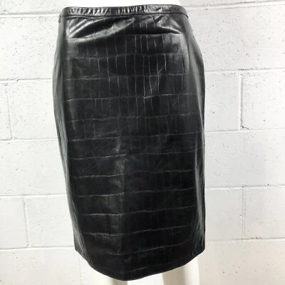 Womens NWT Altered Vintage AGNONA Croc Embossed Leather Pencil Skirt~Sz 44 US 8 - Image 1 of 4