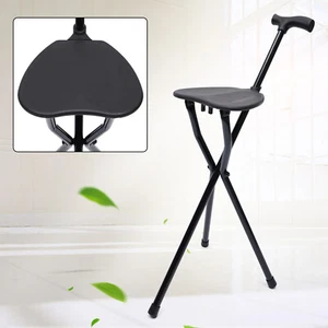 Portable Folding Walking Stick with Seat 3 Legged Travel Hiking Cane Chair Stool - Picture 1 of 20