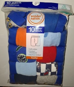 10 Pack Boys Wonder Nation Boxer Briefs Size L (10-12) Husky Cotton New - Picture 1 of 4