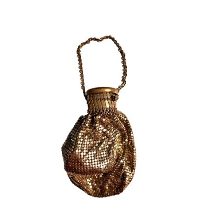 Vintage Whiting & Davis Brass Metal Mesh Gate-top Beggars Purse Bag Art Deco 6” - Image 1 of 4