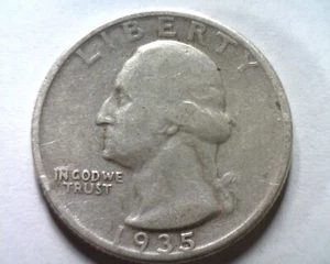 1935-S WASHINGTON QUARTER FINE+ F+ NICE ORIGINAL COIN FROM BOBS COINS FAST SHIP - Picture 1 of 2