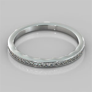 0.24 Ct Round Real Diamond Engagement Eternity Band 18K White Gold Ring Size 8 - Picture 1 of 4