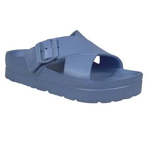 Womens Platform Sandals Criss-Cross Slip On Buckle Light-Weight Flip Flops Blue - Picture 1 of 8