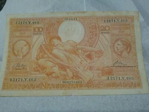 1944 BELGIUM 100 FRANCS - 20 BELGAS RARE BANKNOTE ~ Choice XF - Picture 1 of 2