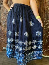 Boho Hippy Gypsy BLUE Flare Beach Summer Rayon Long Maxi Skirts 