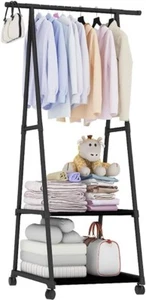 Stand Appendiabiti in Metallo con Ruote Appendiabiti con 2 Scaffali, Mobile Appe - Foto 1 di 4