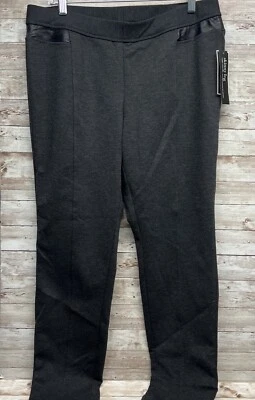 Alfani Skinny Leg Tummy Control Pull On Pants Leather Detail 14P Black - Image 1 of 4