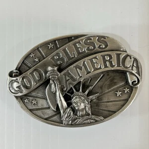 Siskiyou God Bless America Gürtelschnalle Zinn 3D Oval Vintage 1986 - Bild 1 von 7