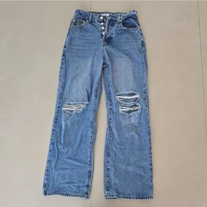 Adika Blue Distressed High Rise Wide Leg Denim Jeans Size S - Picture 1 of 5
