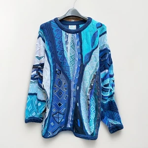 Vintage Coogi 3D Knit Jumper Men’s XL 90s Australia Stunning Blue Ice Rare! - Picture 1 of 11
