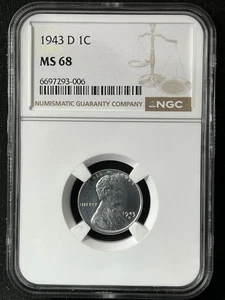 1943-D 1C Lincoln Wheat One Cent NGC MS68 6697293-006 - Picture 1 of 2