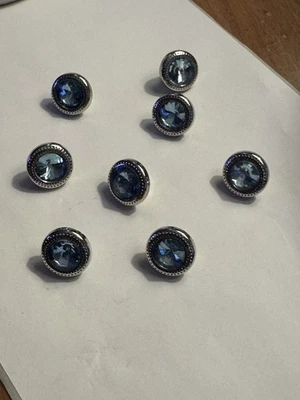 Set of 8 Silver-Toned Simulated Gemstone / Faux Gem Blue Peridot Buttons - Image 1 of 4