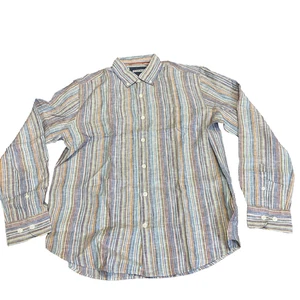 NWOT 32 Bar Blues Shirt Mens M Striped Multicolor Linen Button Down - Picture 1 of 7