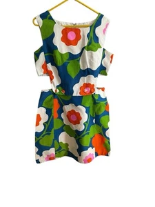 Mini abito gogo hawaiano vintage anni 60 Malia Hawaii audace flower power cotone ritagliato S - Foto 1 di 16