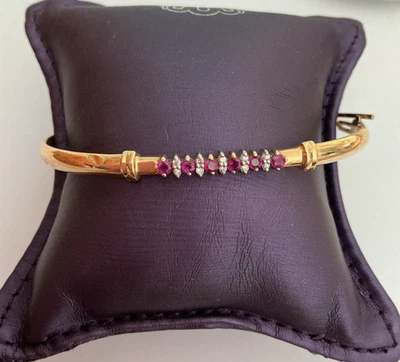 14K Yellow Gold Diamond & Pink Stone Bracelet 6gram Damaged repair or scrap DsVa - Image 1 of 4