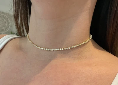 4.28 Carat Lab Diamond Round Cut Choker Necklace 14k Gold Plated 925, 14.5 Inch - Image 1 of 4
