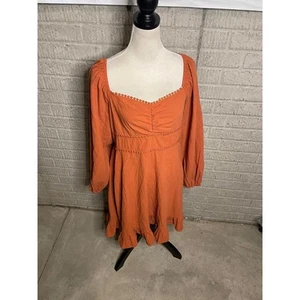 SHEIN Orange Long Sleeve Sweetheart Neckline Ruffled Hem Mini Dress Size XL - Picture 1 of 4