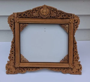 Cauvery Handicraft Ornate Picture Frame Carved Sandalwood Fret Work India - Picture 1 of 15