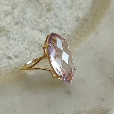 Anillo de piedras preciosas de amatista rosa natural enchapado en oro anillo de plata Foto 1 de 4