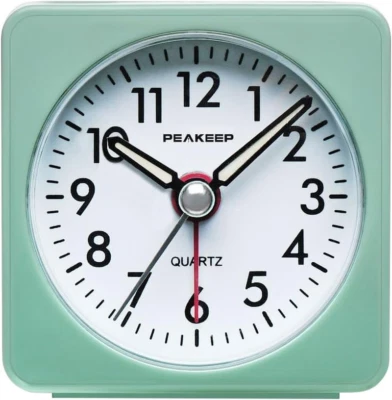 Peakeep Ultra Small, Battery Travel Alarm Clock with Snooze and Light, Silent wi - Image 1 of 4