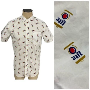 Miller Lite Shirt Mens Small Button Up Beer Novelty Print Collar Party BBQ Work - Picture 1 of 17