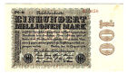 Reichsbanknote Einhundert Millionen Mark Berlin, den 22 August 1923