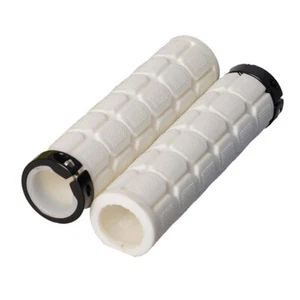 MTB Lock-On Fat Handlebar Grips 130mm - Alloy Clamp - White - Picture 1 of 2
