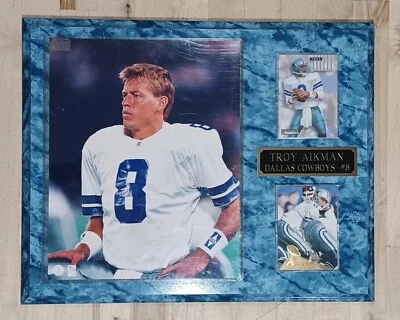 Placa de pared Dallas Cowboys Troy Aikman 15x12 NFL foto y 2 tarjetas de coleccionista de colección Foto 1 de 4