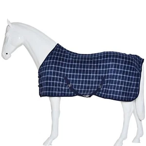 Best on Horse Standard Neck Horse Fleece Cooler Rug Cheque Blue Navy Silver  - Picture 1 of 8