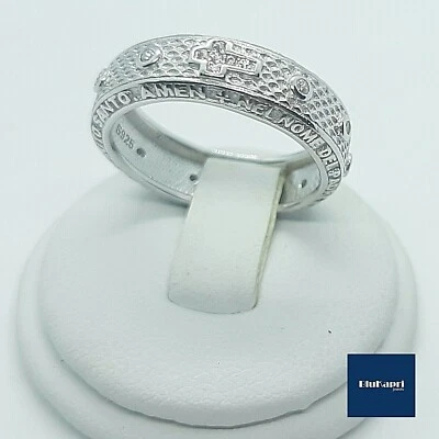 Anello rosario in argento 925 massiccio con zirconi bianchi  corona incisa - Immagine 1 di 4