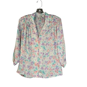 Vtg TJW By Mervyns Pastel Floral Striped Size 8 Grandmacore Blouse 3/4 Sleeves - Picture 1 of 6