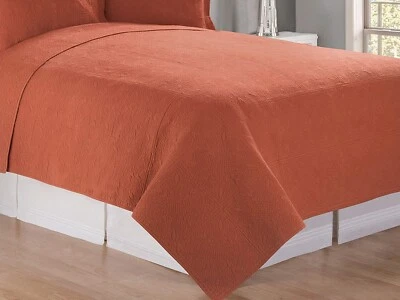 TERRA COTTA ORANGE Full / Queen QUILT : 100% COTTON MATELASSE FALL TILE COVERLET - Image 1 of 3