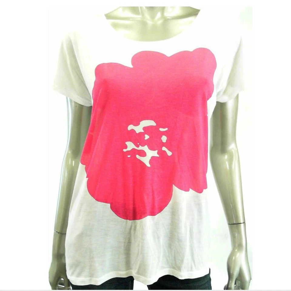 Blusa Top Camiseta Kensie Mujer XS Blanco Rosa Flor Foto 1 de 1