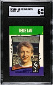 1967-68 DENIS LAW A & BC Star Players Soccer Card #16 SGC 6 EX-NM Man U