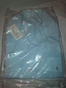 Vintage NOS Single Stitch Mens Defense Personnel Support Short Sleeve Blue 15.5 - Picture 1 of 10