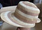 Cappelli Ladies Womens Tan White Gold Striped Wide Brim Summer Sun Hat One Size