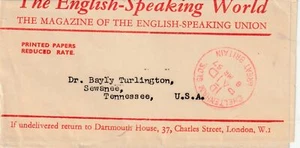 GB to US CHELTENHAM 1d Paid THE ENGLISH SPEAKING WORLD Newspaper Wrapper 1957 - Picture 1 of 1