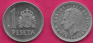SPAIN 1 PESETA 1985 RULER JUAN CARLOS I,CROWNED SHIELD FLANKED BY PILLAR - Picture 1 of 1