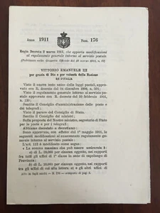 Decreto Modifica Regolamento Servizio Postale 1911 - Bild 1 von 1