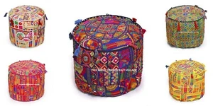 18'' Indian Pouffe Foot Stool Bohemian Patchwork Pouf Cover Ottoman Ethnic Decor - Picture 1 of 19