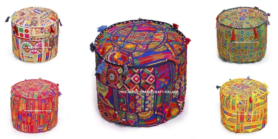 18'' Indian Pouffe Foot Stool Bohemian Patchwork Pouf Cover Ottoman Ethnic Decor - Image 1 of 1