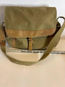 LG. L.L. Bean Vintage Leather & Canvas Crossbody Bag Satchel Messenger Bag Tan - Picture 1 of 11