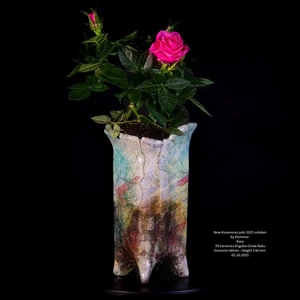 03-Kusamono-Pot Cascade Ceramic Raku Ø 60mm x 130mm handmade without planting - Bild 1 von 3